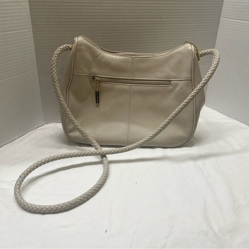 Cream Leather Shoulder Bag with Gold Accents
